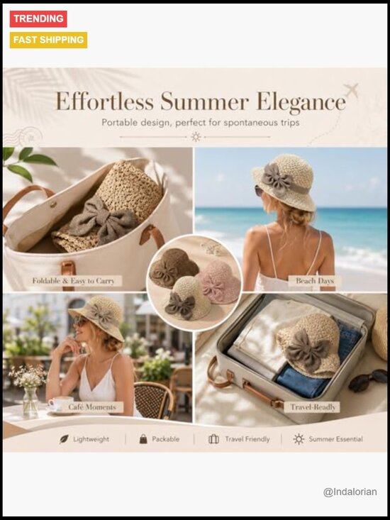 Retro Woven Straw Hat with Ruffled Bow, Wide Brim, Foldable for Travel